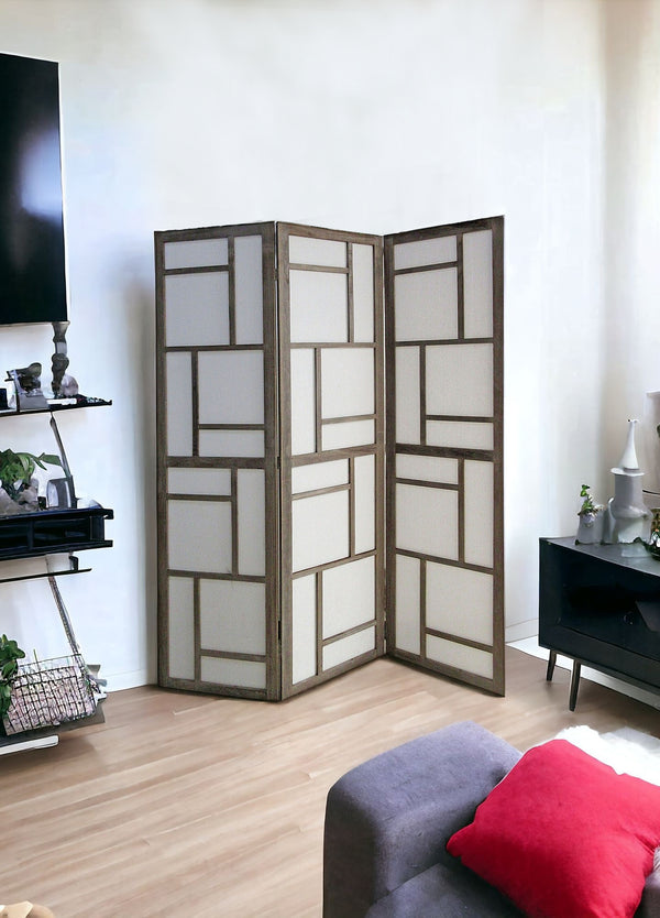 Homeroots 50" Gray And White Wood And Fabric Three Panel Screen Room Divider  Wood And Fabric 342742