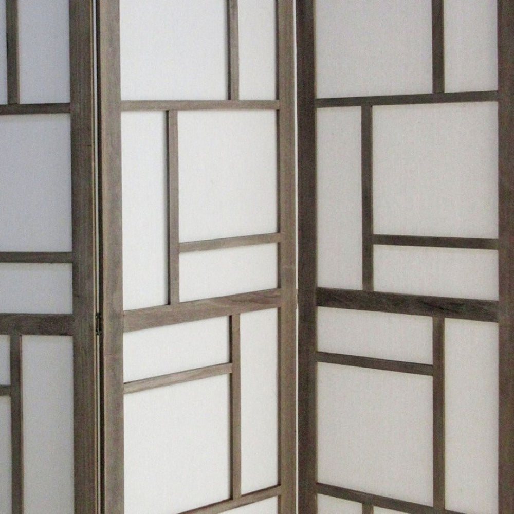 HomeRoots 50" Elegant Gray Wood and Fabric Three-Panel Room Divider - Stylish Privacy Screen for Any Space 342742