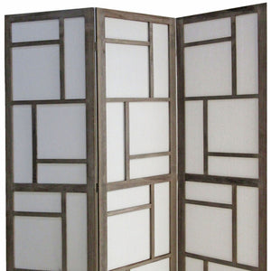 Homeroots 50" Gray And White Wood And Fabric Three Panel Screen Room Divider  Wood And Fabric 342742