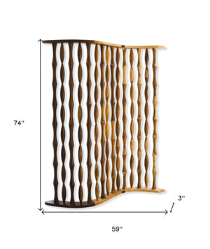 Homeroots 74" Natural Solid Wood Three Panel Screen Room Divider  Wood 342744