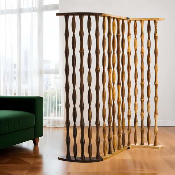 Homeroots 74" Natural Solid Wood Three Panel Screen Room Divider  Wood 342744