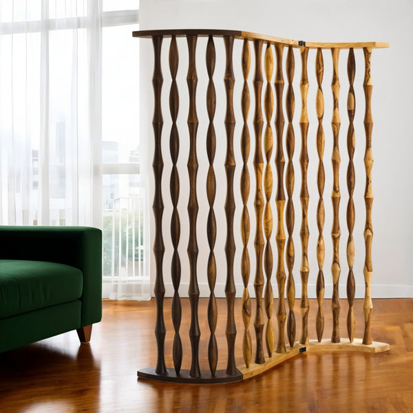 HomeRoots 74" Natural Solid Wood Three-Panel Room Divider Screen for Privacy, Style, and Versatile Spaces 342744