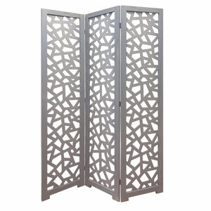Homeroots 50" Gray Solid Wood Folding Three Panel Screen Room Divider   342745