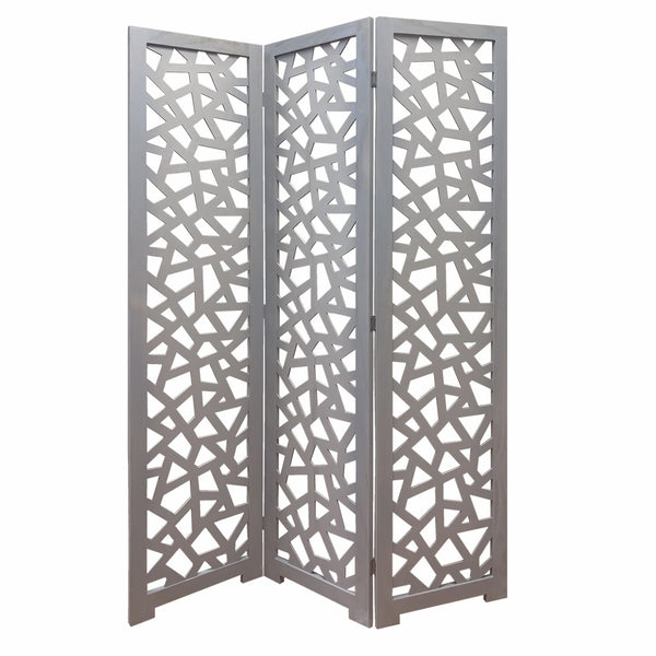 Homeroots 50" Gray Solid Wood Folding Three Panel Screen Room Divider   342745