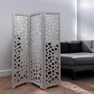 Homeroots 50" Gray Solid Wood Folding Three Panel Screen Room Divider   342745