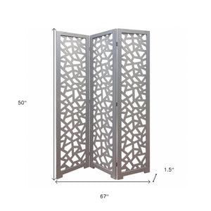 Homeroots 50" Gray Solid Wood Folding Three Panel Screen Room Divider   342745