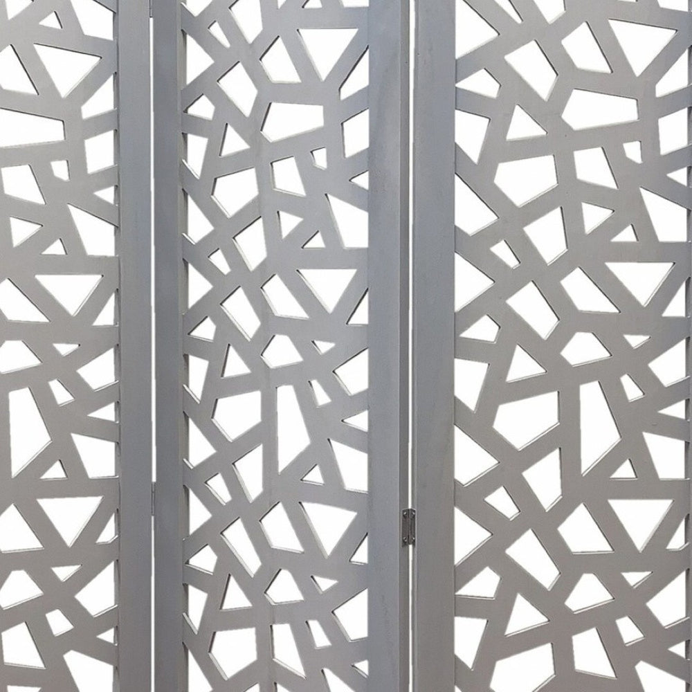 HomeRoots 50" Gray Folding Three-Panel Room Divider Screen - Stylish Solid Wood Privacy Solution for Any Space 342745