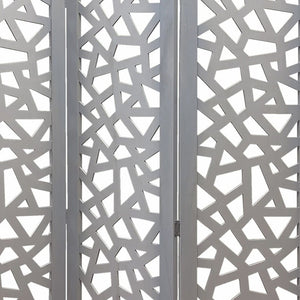 Homeroots 50" Gray Solid Wood Folding Three Panel Screen Room Divider   342745