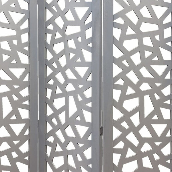 Homeroots 50" Gray Solid Wood Folding Three Panel Screen Room Divider   342745