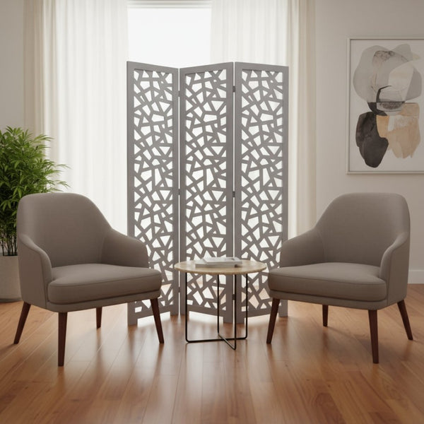 HomeRoots 50" Gray Folding Three-Panel Room Divider Screen - Stylish Solid Wood Privacy Solution for Any Space 342745