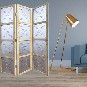 Homeroots 84" Silver Folding Three Panel Screen Room Divider  Wood 342746