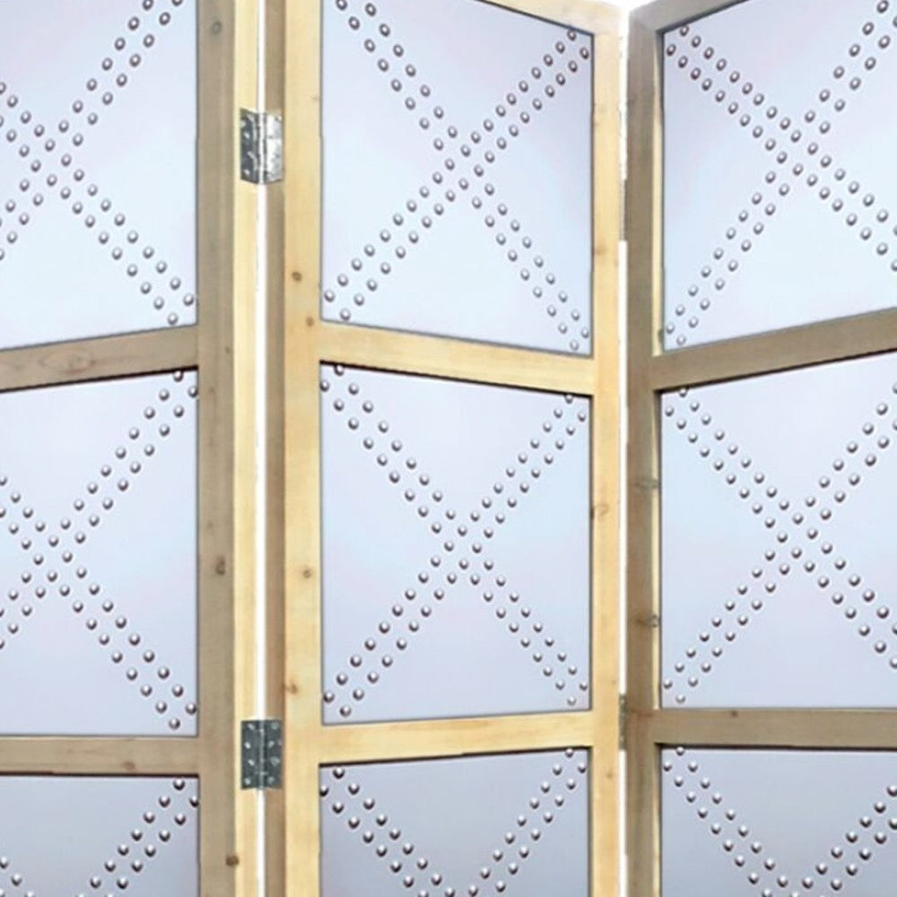 HomeRoots 84" Silver Folding Three-Panel Room Divider - Stylish, Versatile Privacy Solution for Any Space 342746