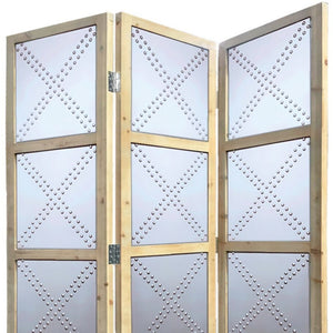 Homeroots 84" Silver Folding Three Panel Screen Room Divider  Wood 342746