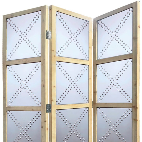 Homeroots 84" Silver Folding Three Panel Screen Room Divider  Wood 342746