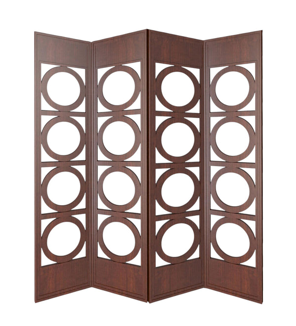 Homeroots 84" Brown Solid Wood Folding Four Panel Screen Room Divider   342747