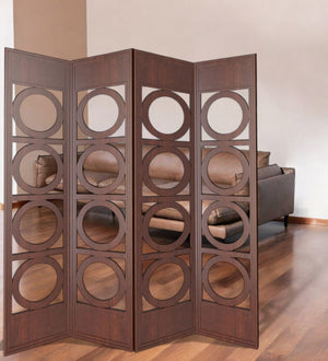 Homeroots 84" Brown Solid Wood Folding Four Panel Screen Room Divider   342747