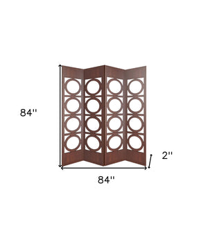 Homeroots 84" Brown Solid Wood Folding Four Panel Screen Room Divider   342747