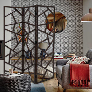 Homeroots 70" Brown Solid Wood Folding Three Panel Screen Room Divider   342748