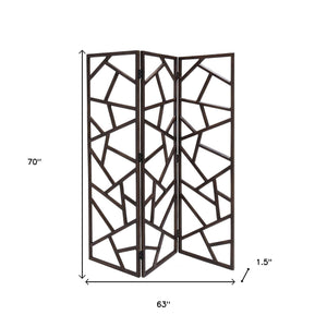 Homeroots 70" Brown Solid Wood Folding Three Panel Screen Room Divider   342748