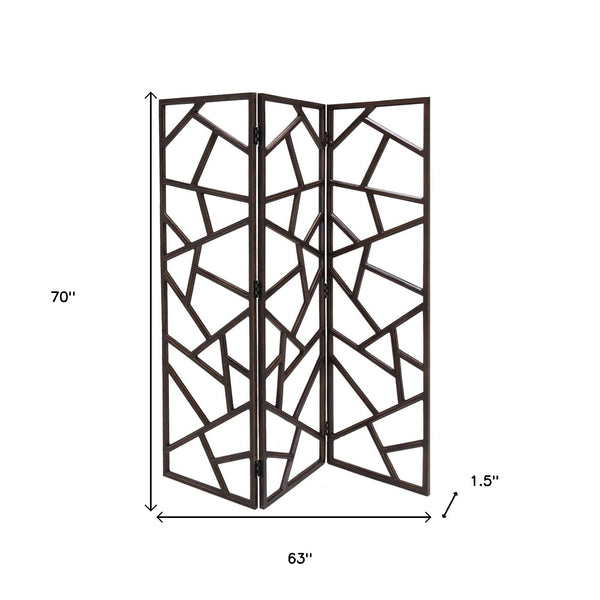 Homeroots 70" Brown Solid Wood Folding Three Panel Screen Room Divider   342748