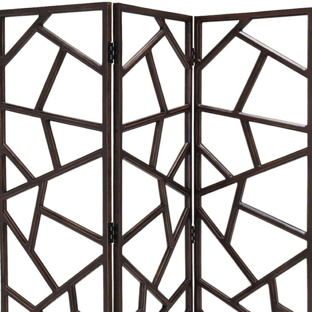 HomeRoots 70" Brown Solid Wood Folding Three Panel Screen - Stylish Room Divider for Privacy & Decor Flexibility 342748