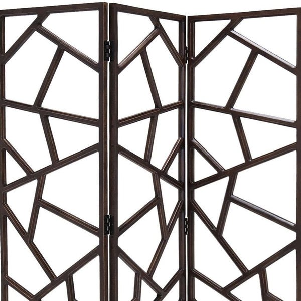 Homeroots 70" Brown Solid Wood Folding Three Panel Screen Room Divider   342748
