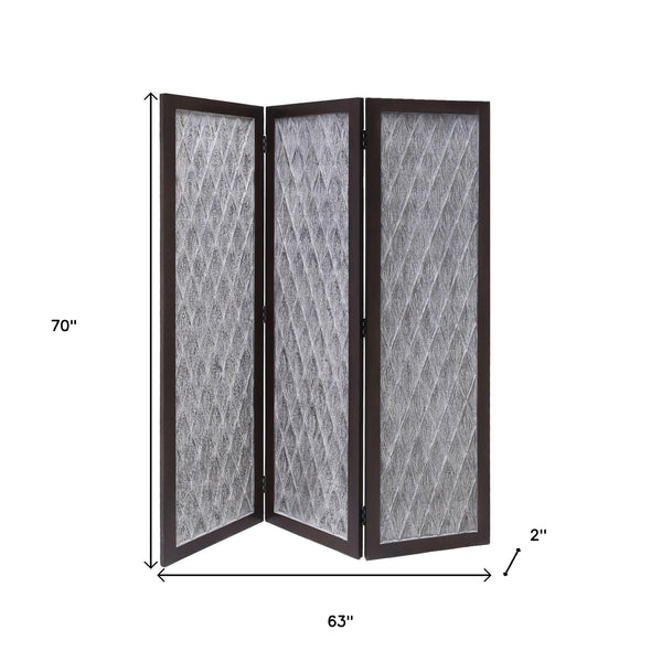 Homeroots 70" Brown Folding Three Panel Screen Room Divider  Wood 342749