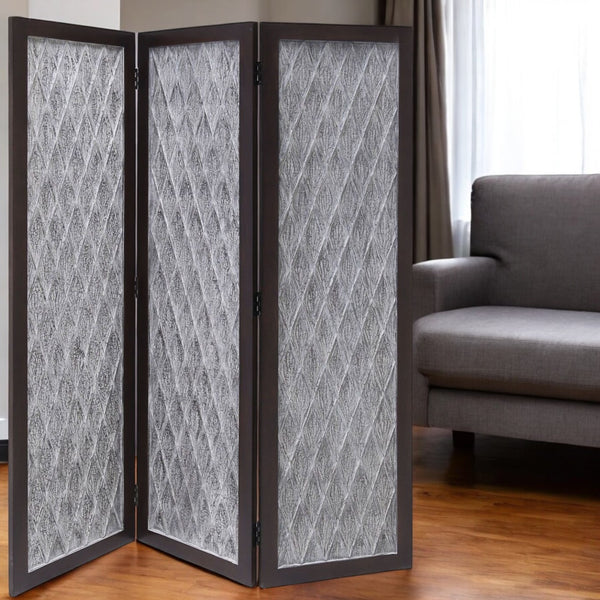 Homeroots 70" Brown Folding Three Panel Screen Room Divider  Wood 342749