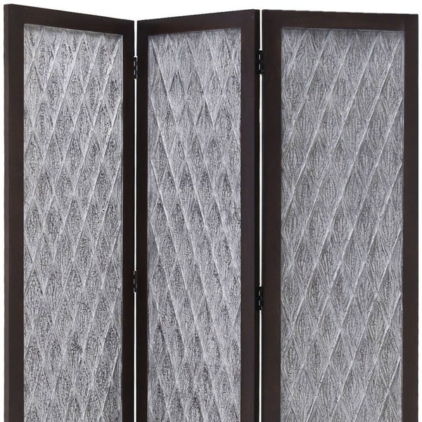 Homeroots 70" Brown Folding Three Panel Screen Room Divider  Wood 342749
