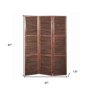 Homeroots 67" Brown Solid And Manufactured Wood Folding Three Panel Screen Room Divider   342750