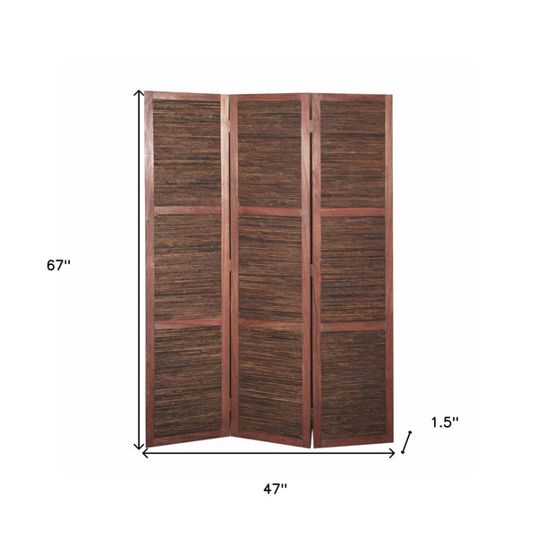 Homeroots 67" Brown Solid And Manufactured Wood Folding Three Panel Screen Room Divider   342750