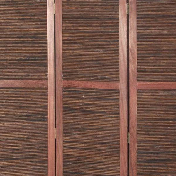 Homeroots 67" Brown Solid And Manufactured Wood Folding Three Panel Screen Room Divider   342750
