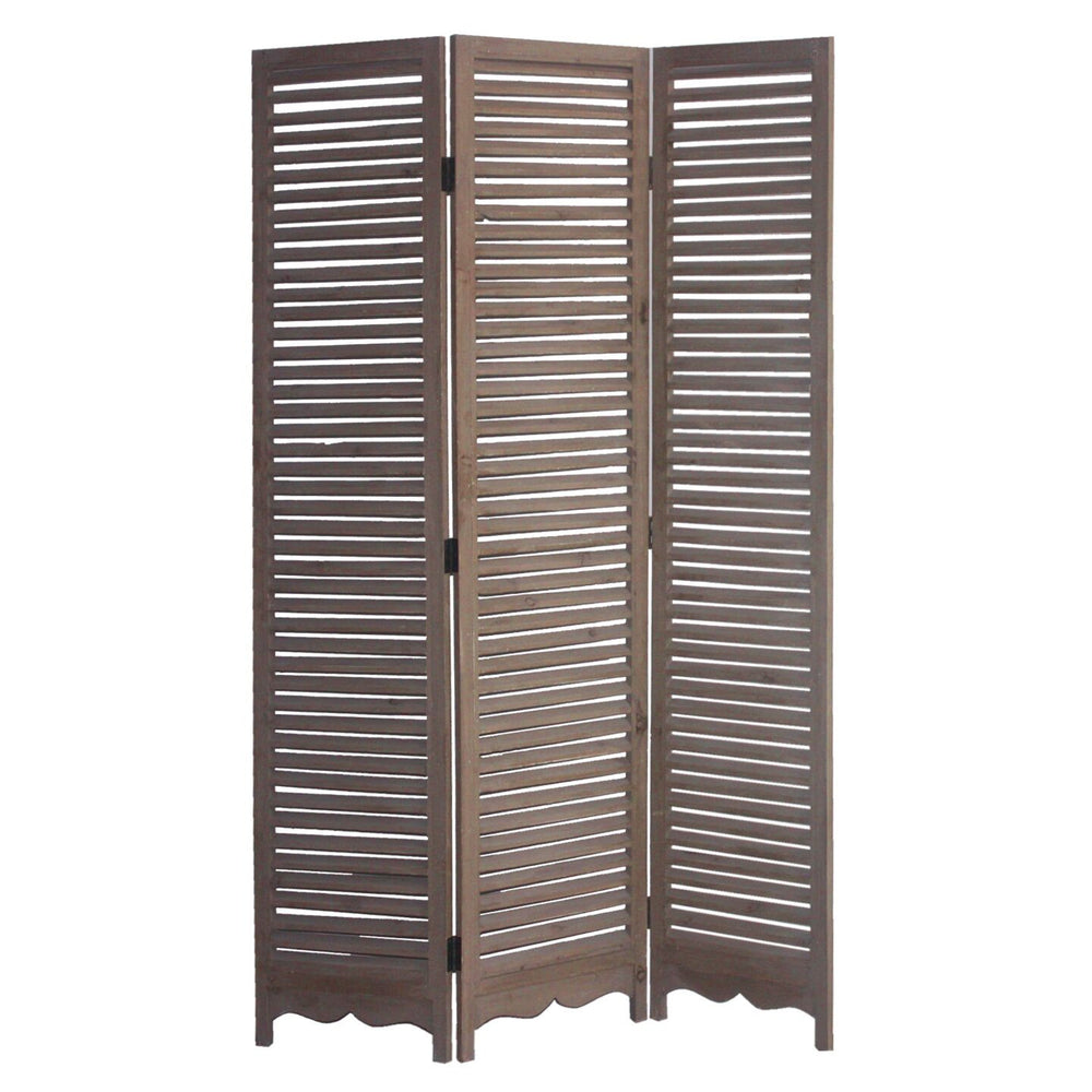 Homeroots 71" Brown Folding Three Panel Screen Room Divider  Wood 342751