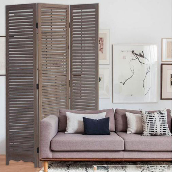 Homeroots 71" Brown Folding Three Panel Screen Room Divider  Wood 342751