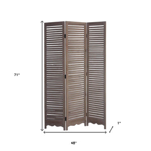 Homeroots 71" Brown Folding Three Panel Screen Room Divider  Wood 342751