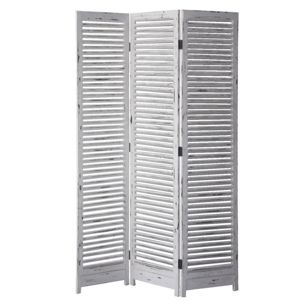Homeroots 71" White Folding Three Panel Screen Room Divider  Wood 342752