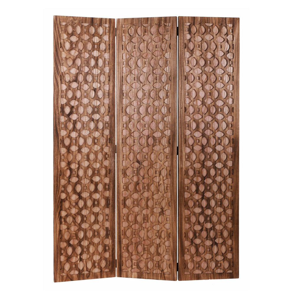 Homeroots 67" Brown Folding Three Panel Screen Room Divider  Wood 342753
