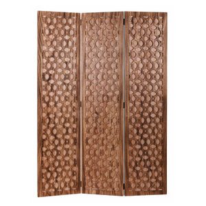 Homeroots 67" Brown Folding Three Panel Screen Room Divider  Wood 342753