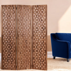 Homeroots 67" Brown Folding Three Panel Screen Room Divider  Wood 342753