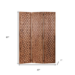 Homeroots 67" Brown Folding Three Panel Screen Room Divider  Wood 342753