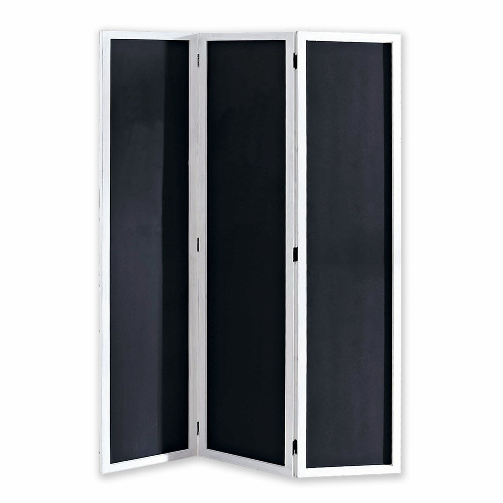Homeroots 67" Black And White Chalkboard Wood Folding Three Panel Screen Room Divider   342758