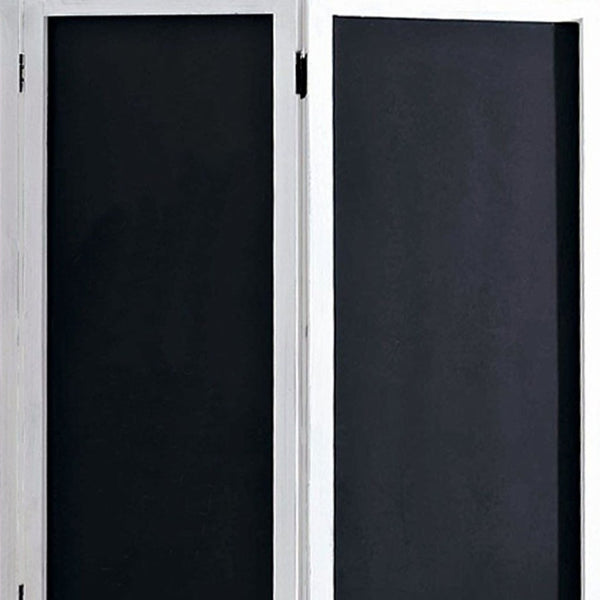 Homeroots 67" Black And White Chalkboard Wood Folding Three Panel Screen Room Divider   342758