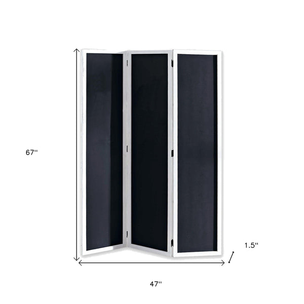 Homeroots 67" Black And White Chalkboard Wood Folding Three Panel Screen Room Divider   342758