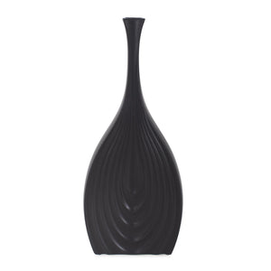 Howard Elliott Black Onion Tapered Vase - Unique Ribbed Design With Matte Finish For Elegant Home Décor Enhancement Black Ceramic 34276-howard-elliott