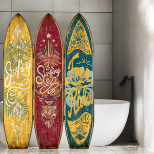 Homeroots 71" Blue Red And Yellow Solid Wood Folding Three Panel Screen Room Divider   342762