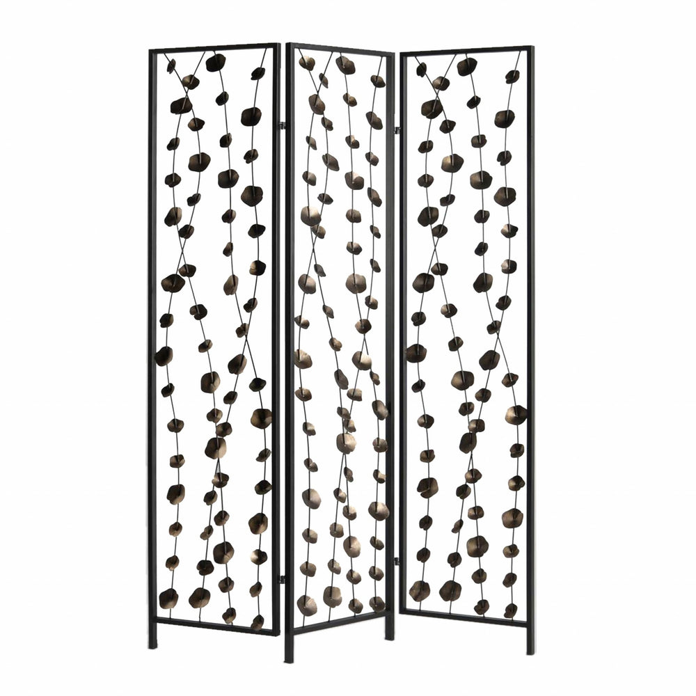 Homeroots 71" Gray Iron Folding Three Panel Screen Room Divider  Metal 342763