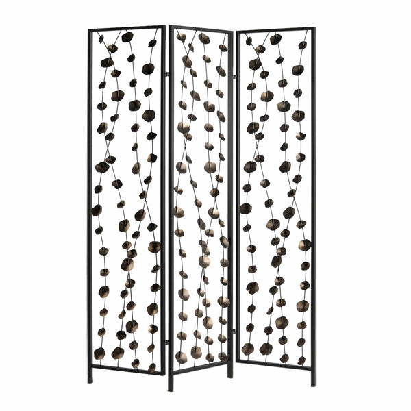 Homeroots 71" Gray Iron Folding Three Panel Screen Room Divider  Metal 342763