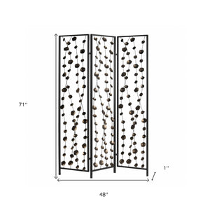 Homeroots 71" Gray Iron Folding Three Panel Screen Room Divider  Metal 342763