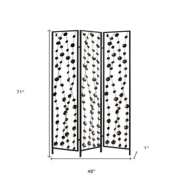 Homeroots 71" Gray Iron Folding Three Panel Screen Room Divider  Metal 342763