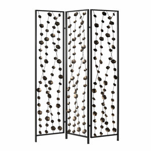 Homeroots 71" Gray Iron Folding Three Panel Screen Room Divider  Metal 342763